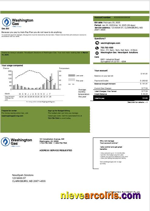 USA Washington Gas (WGL) business utility bill